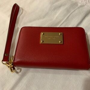 Michael Kors Scarlet Red Wristlet with Gold Accents